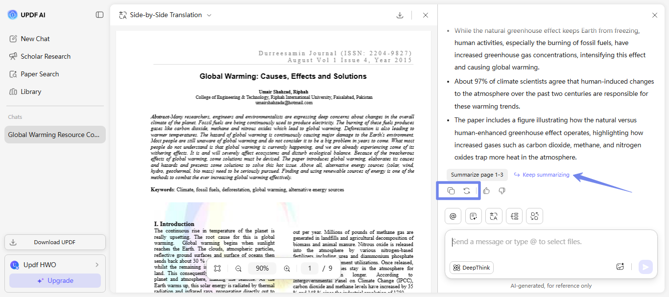 review the summarized content on updf ai online