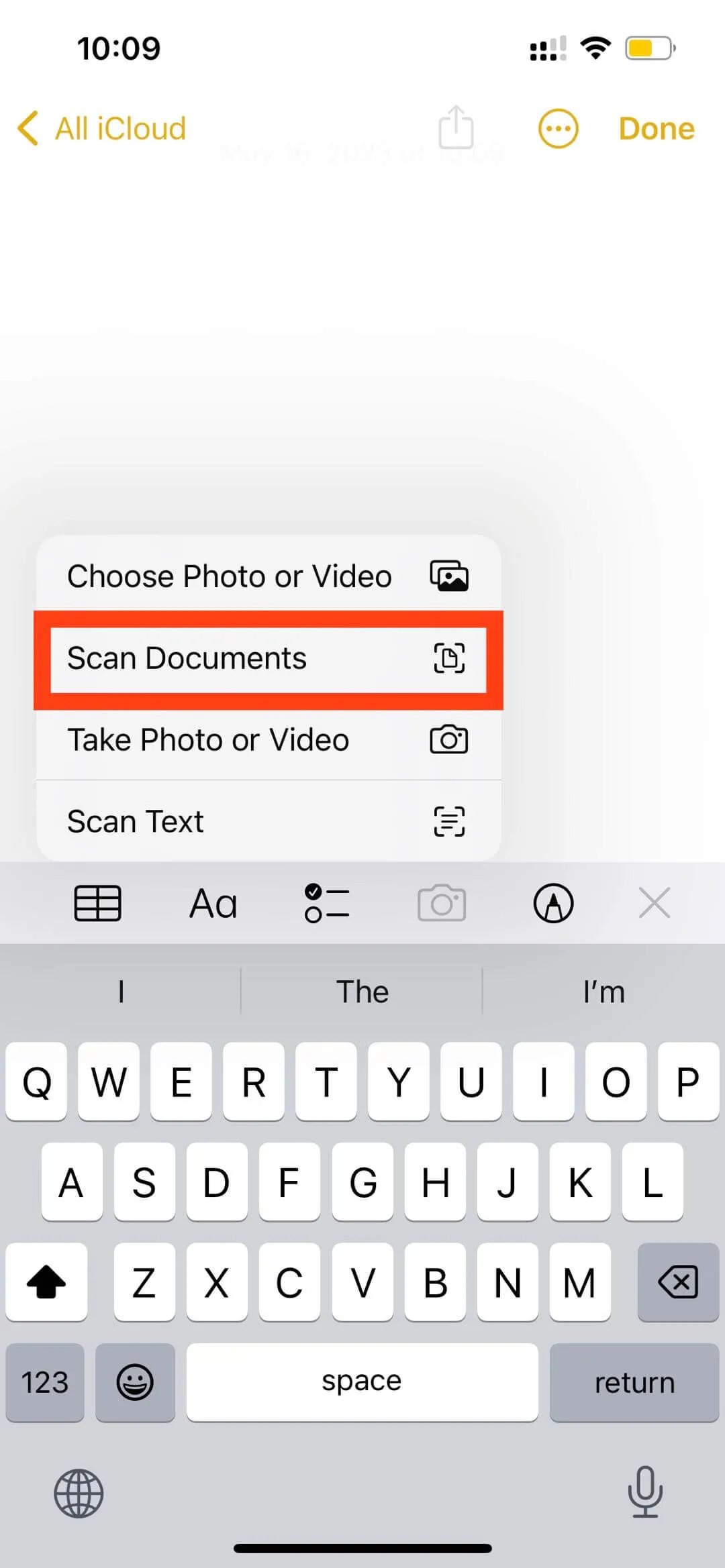 scan documents button on updf with ios 