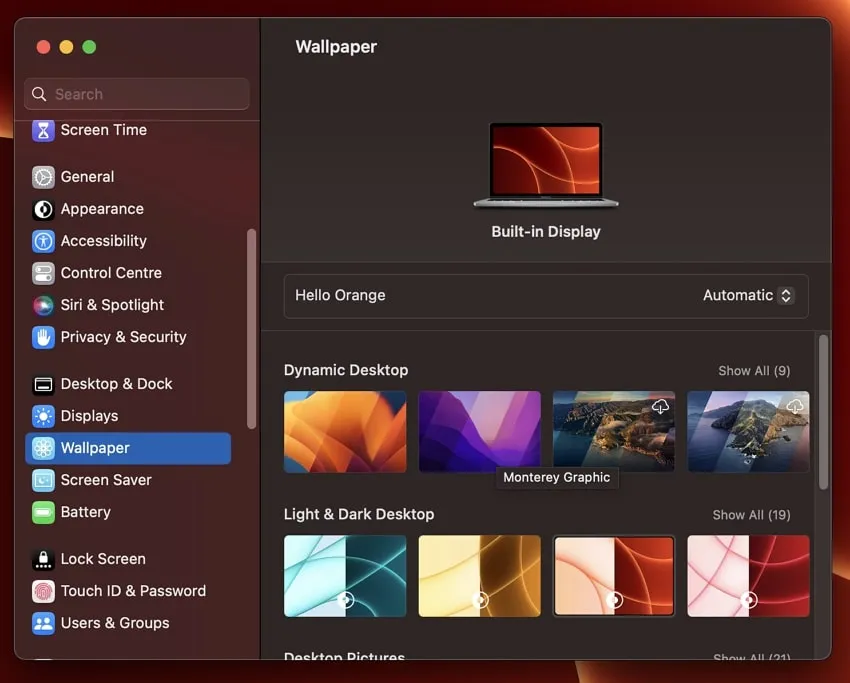 select any wallpaper from different categories on Mac