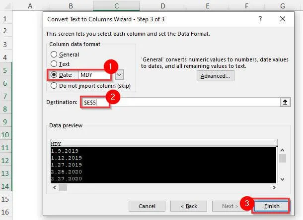 Wählen Sie ein beliebiges Datumsformat zum Umwandeln von Text in Datum in Excel