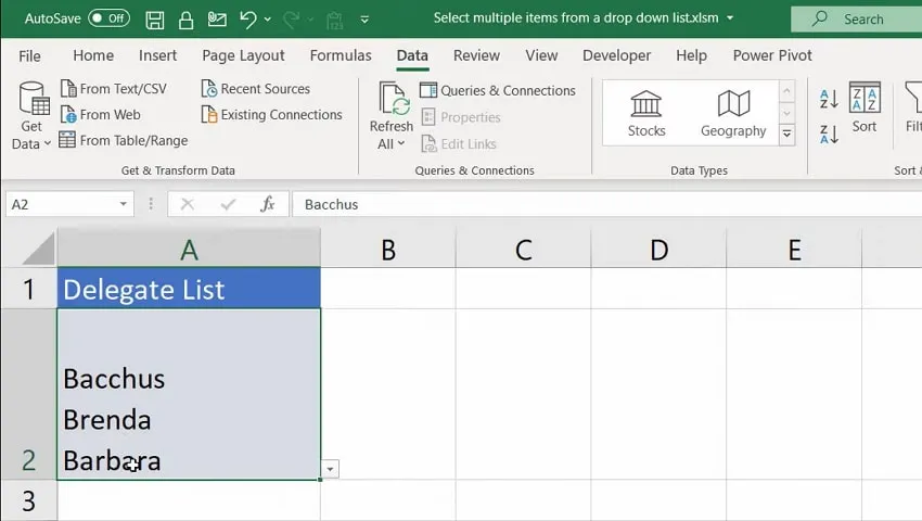 creare un elenco a discesa in Excel