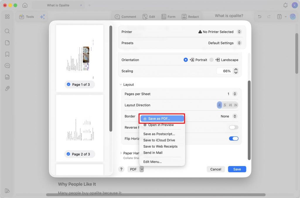 select save as pdf on print dialog updf