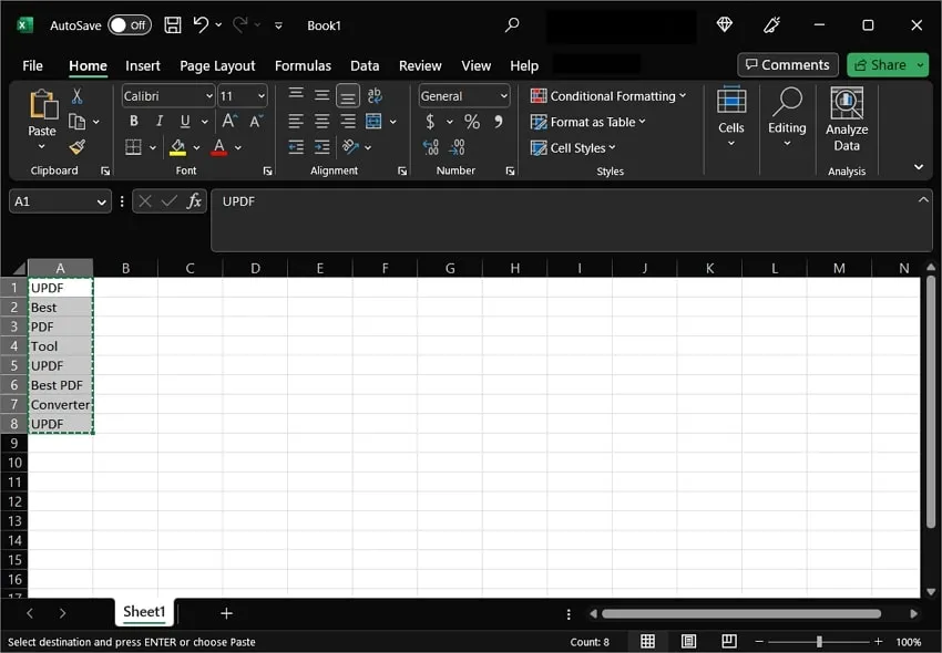 Select an array of data or an entire column to check for duplicate values