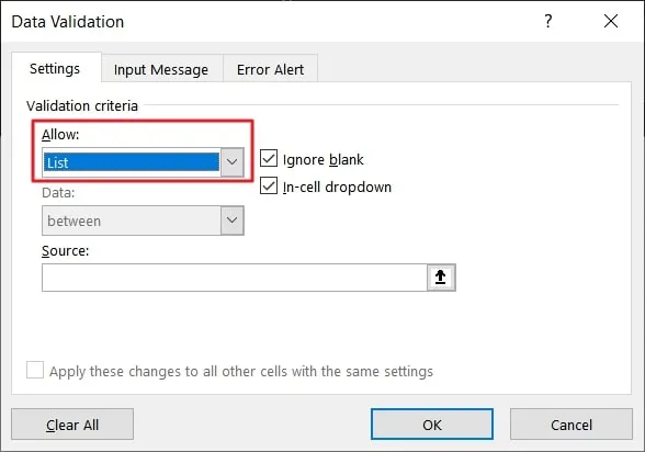 creare un elenco a discesa in Excel