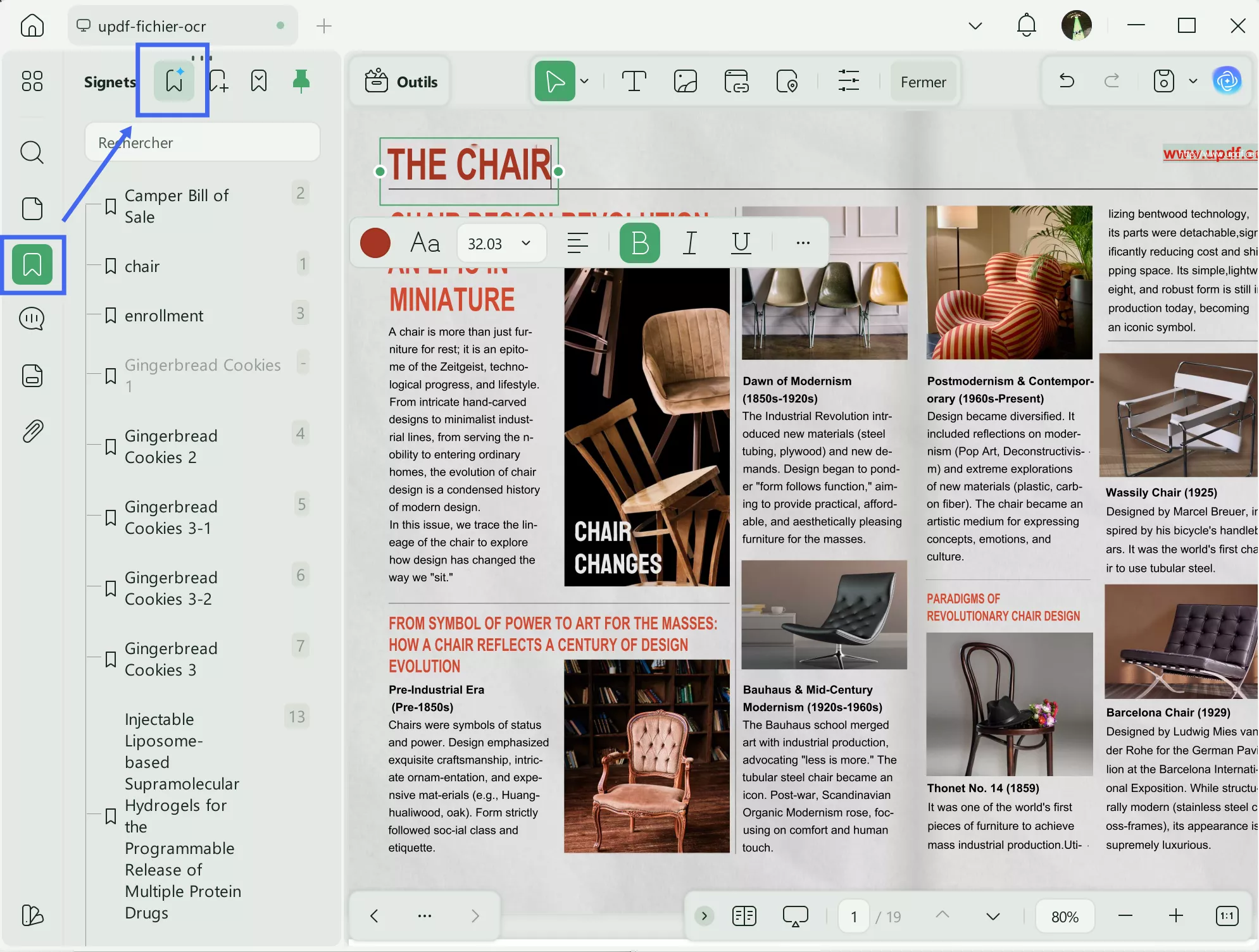 trouver le bouton signet