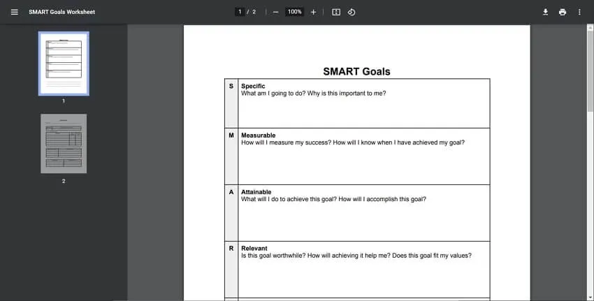 SMART Goals Template in PDF