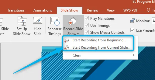 start recording from current slide