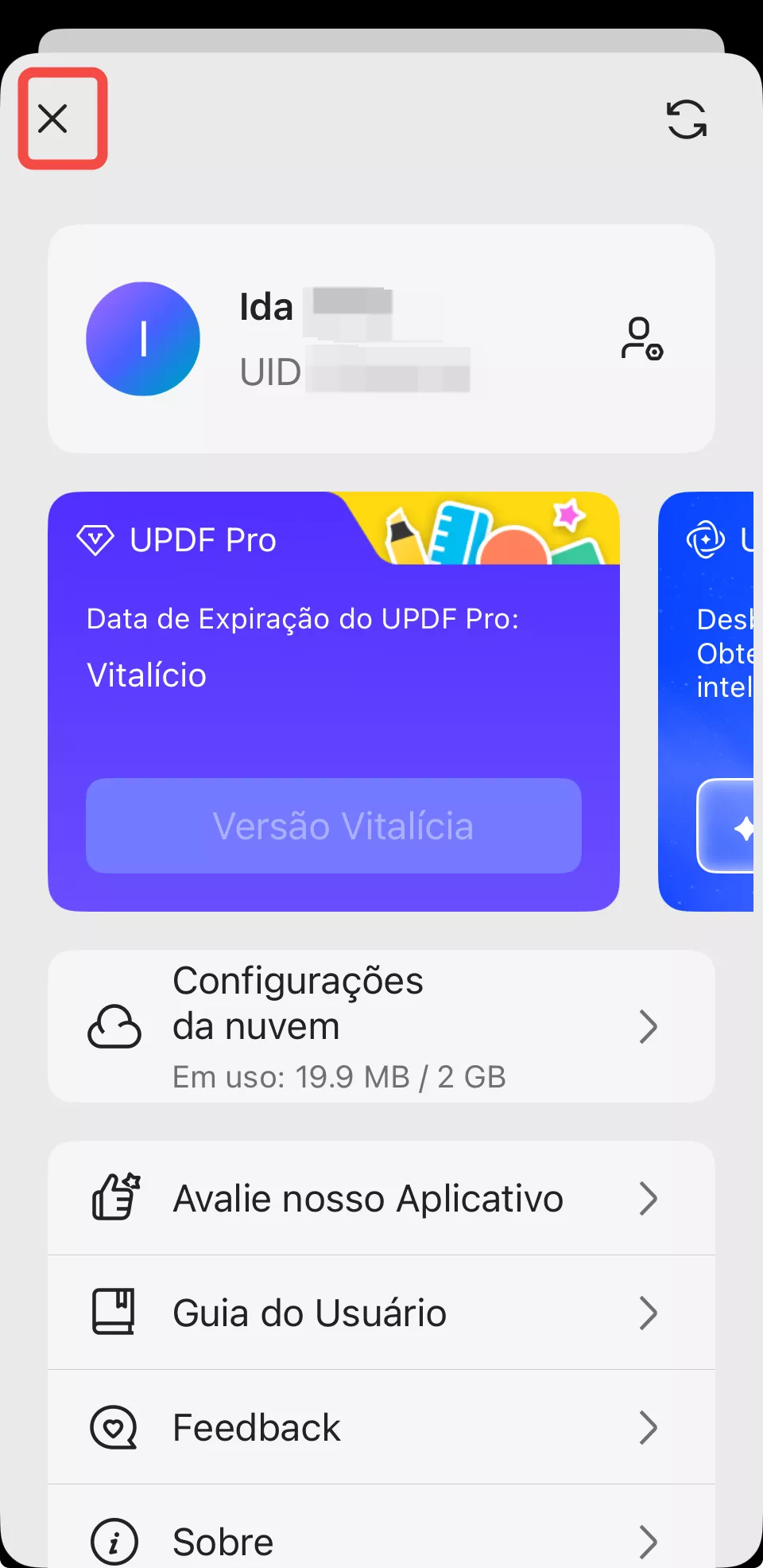 fechar a página inicial do updf