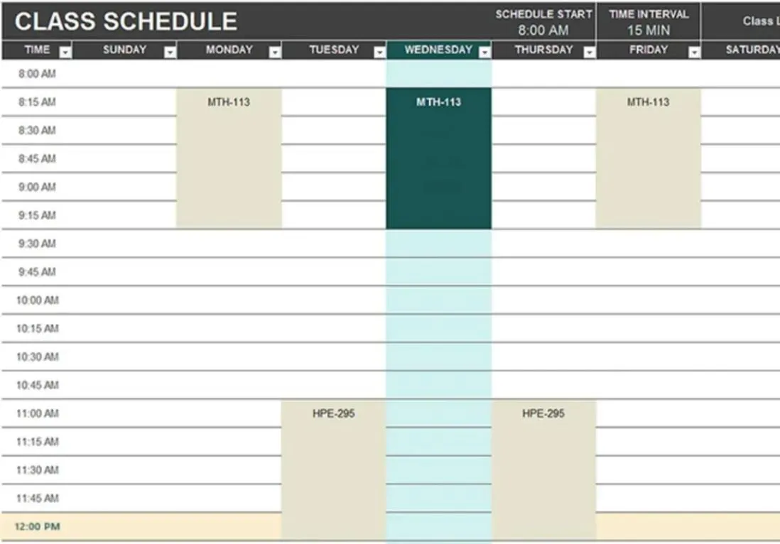 Student Class and Activities Template