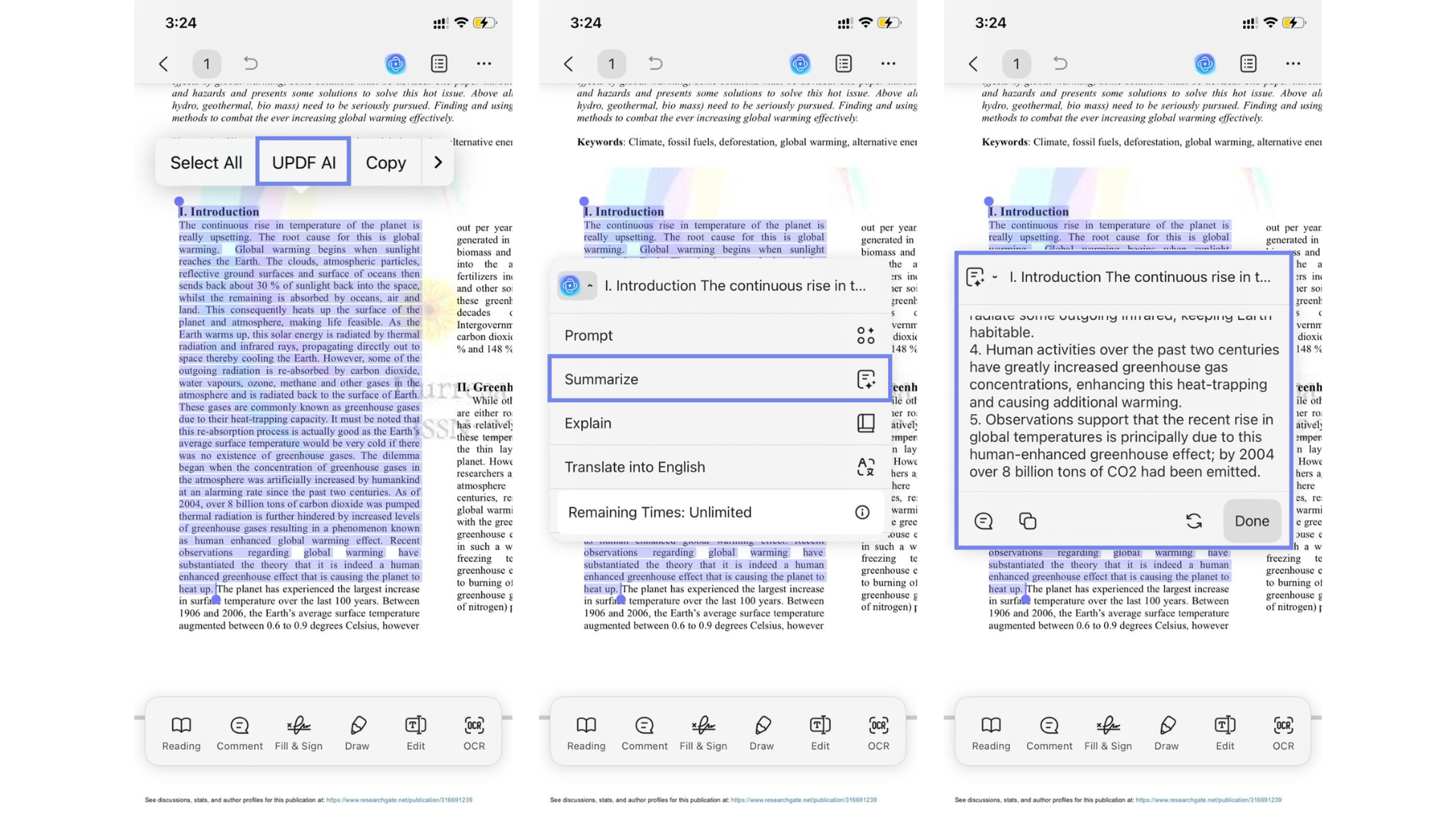 select and summarize the content
