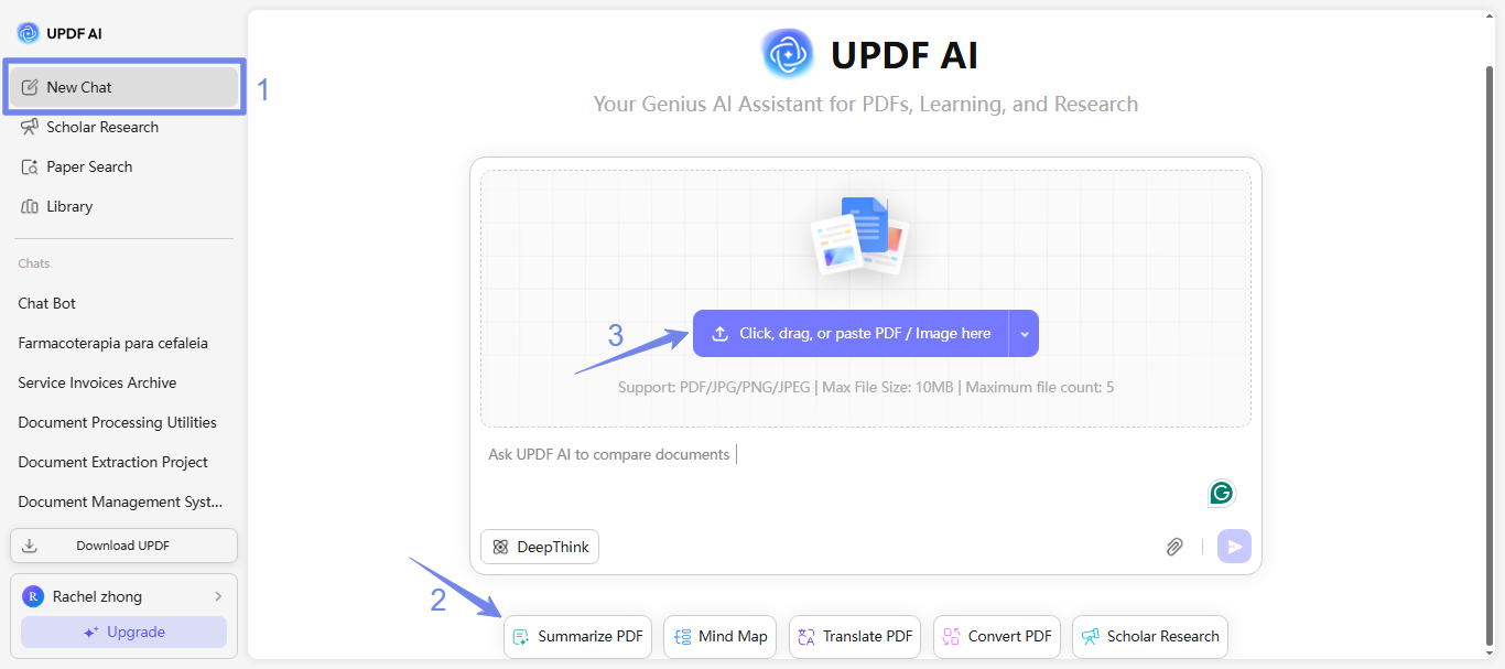 select summarize and upload updf