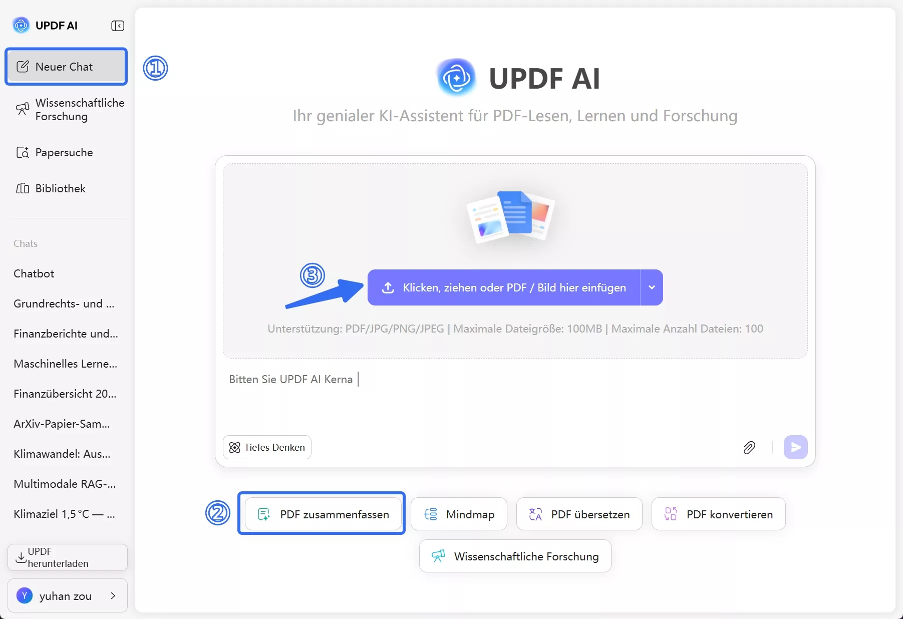 Laden Sie die Datei in das Chat-PDF hoch