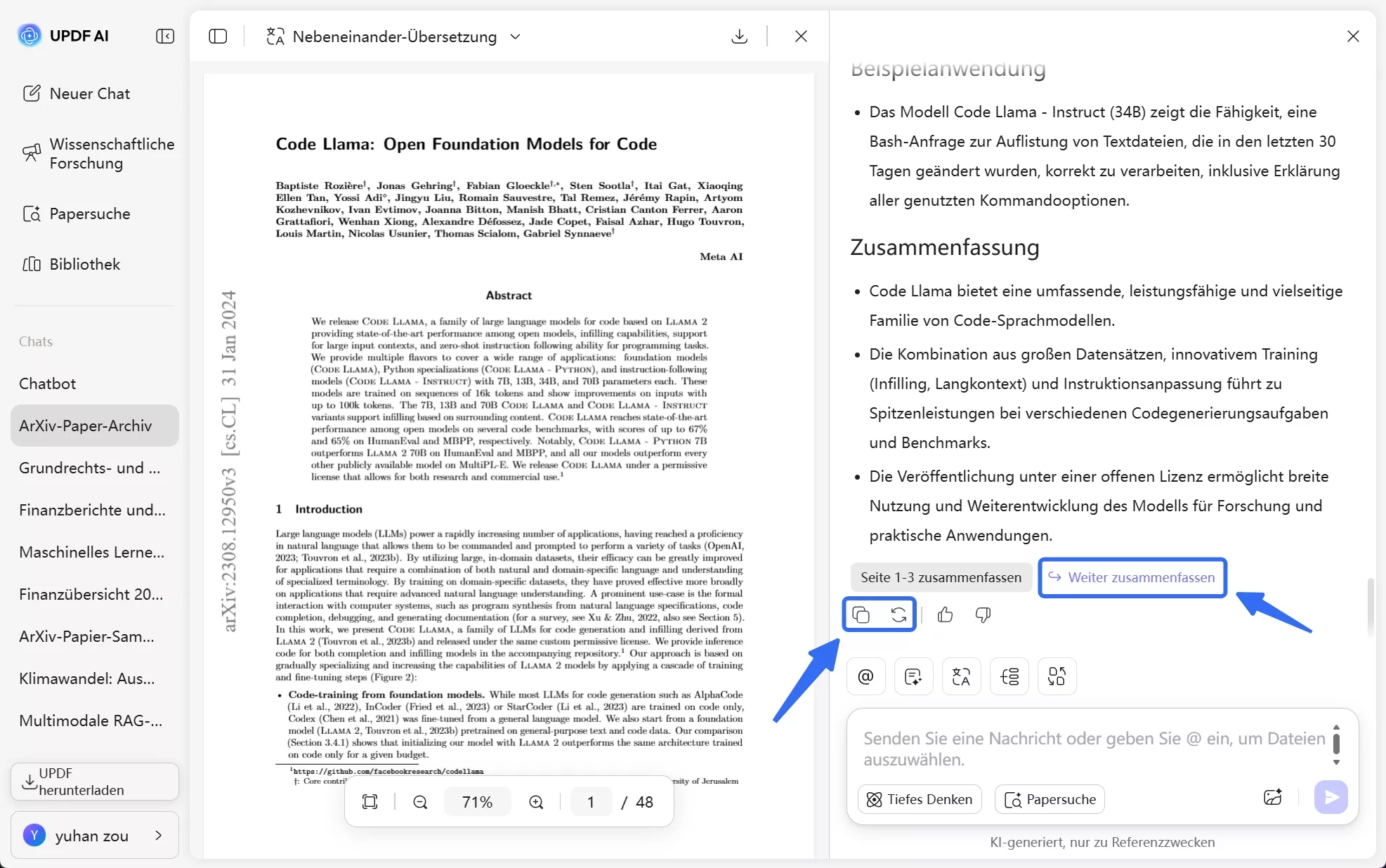 Zusammenfassung in die Zwischenablage des Geräts kopieren