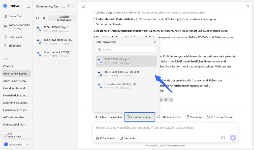 eine allgemeine Zusammenfassung für eine bestimmte PDF-Datei