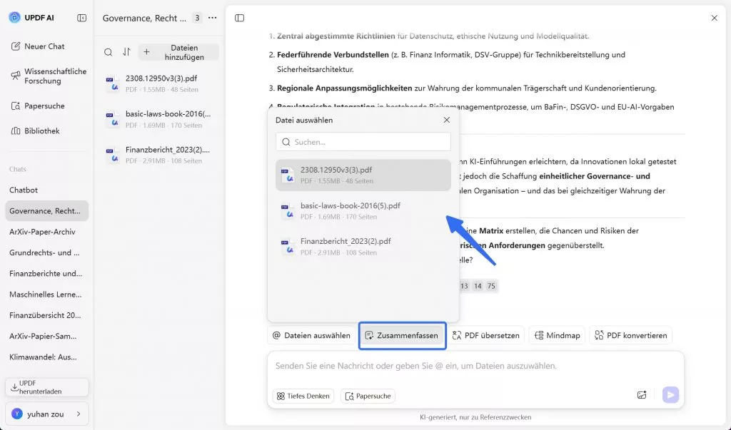eine allgemeine Zusammenfassung für eine bestimmte PDF-Datei