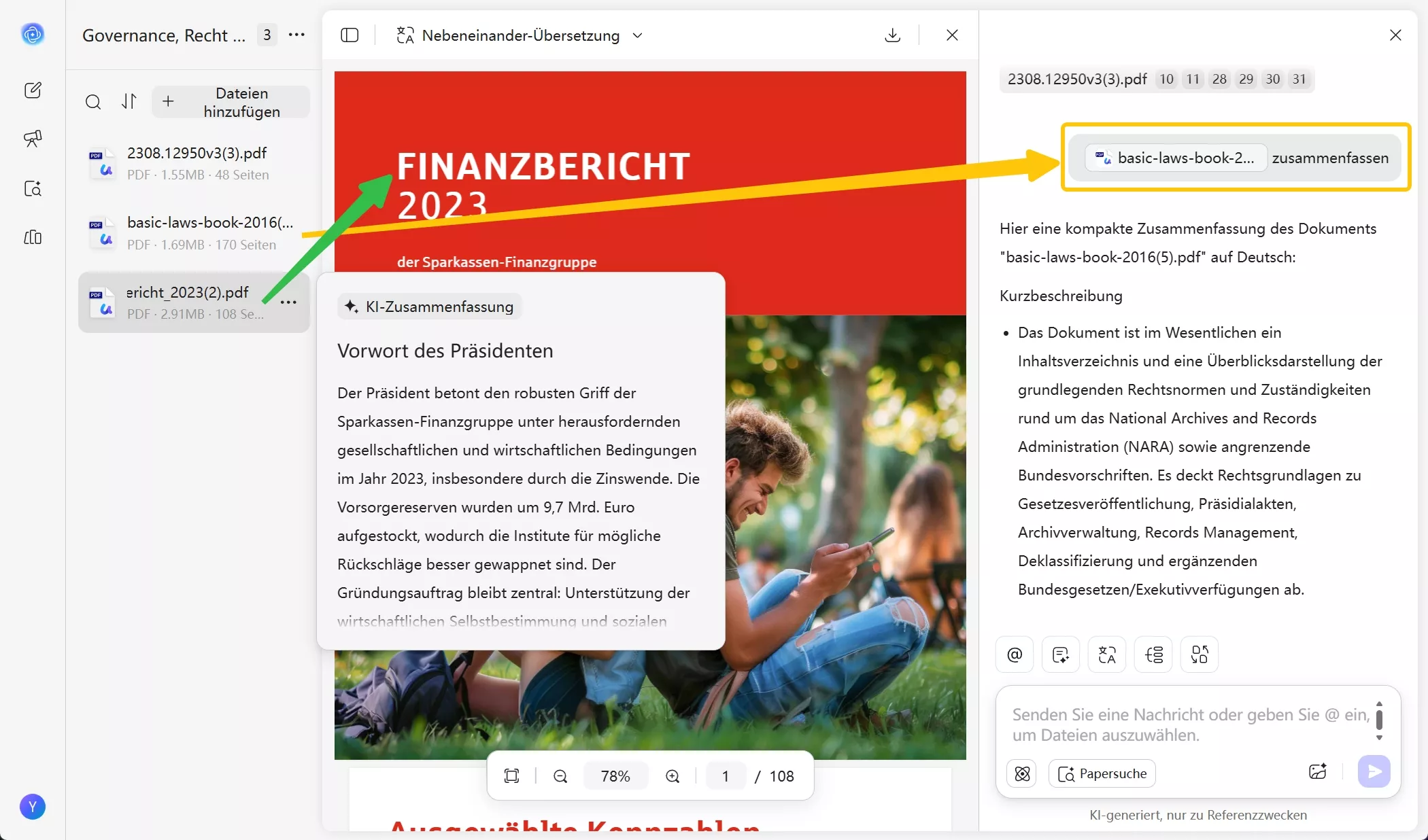 Mehrere PDF-Zusammenfassungen anzeigen