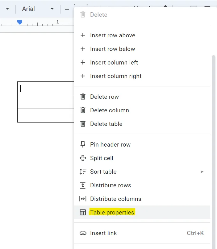 table properties