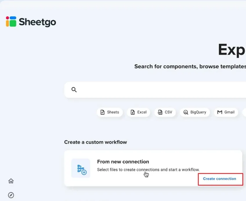 Tap on create a connection button on the Sheetgo