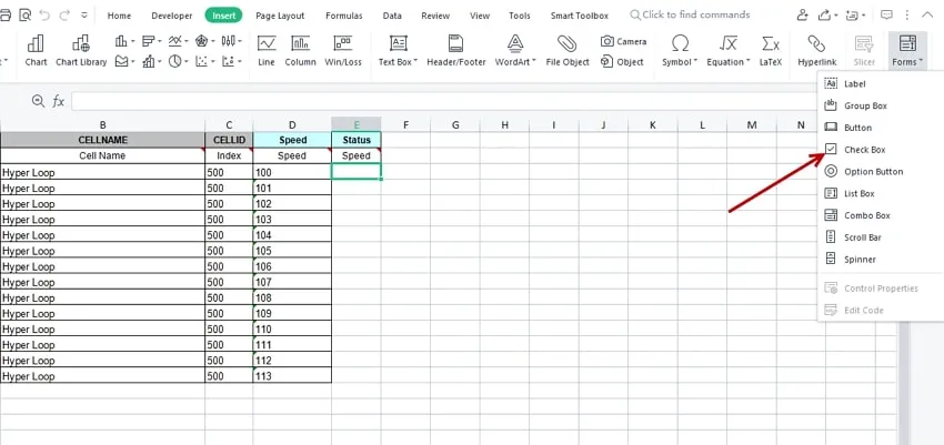 Tap checkbox in wps