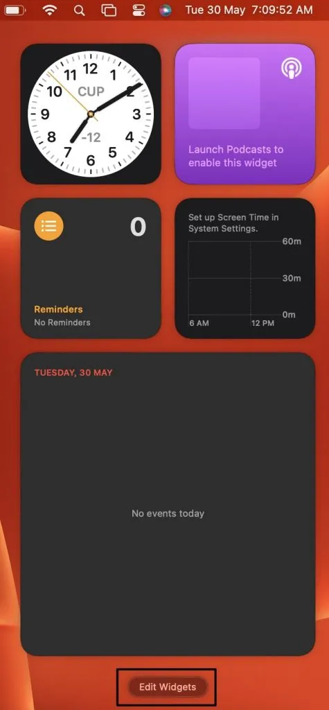 tap the "Edit Widgets" option on Mac