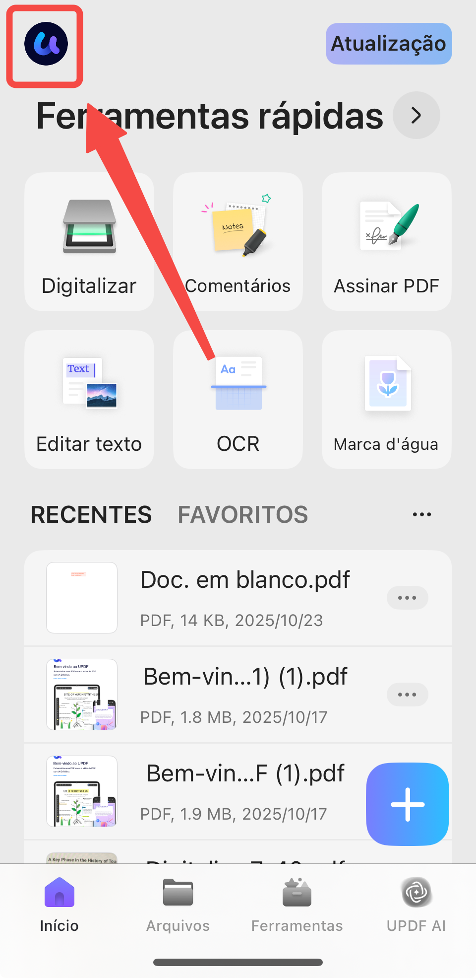 fazer log in para ativar o updf