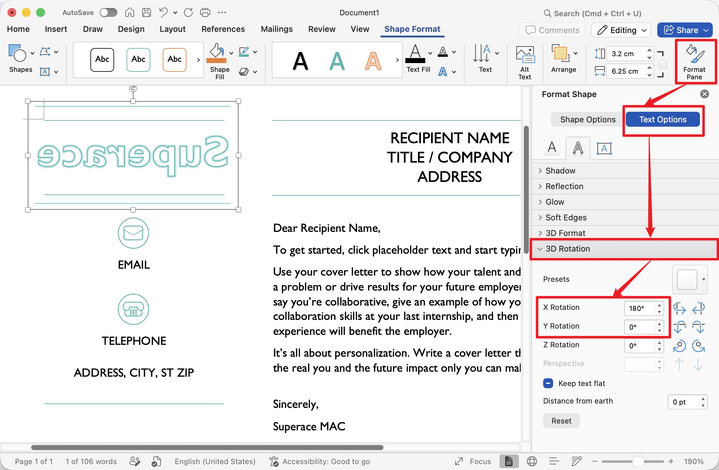 top-to-bottom flip wordart on word