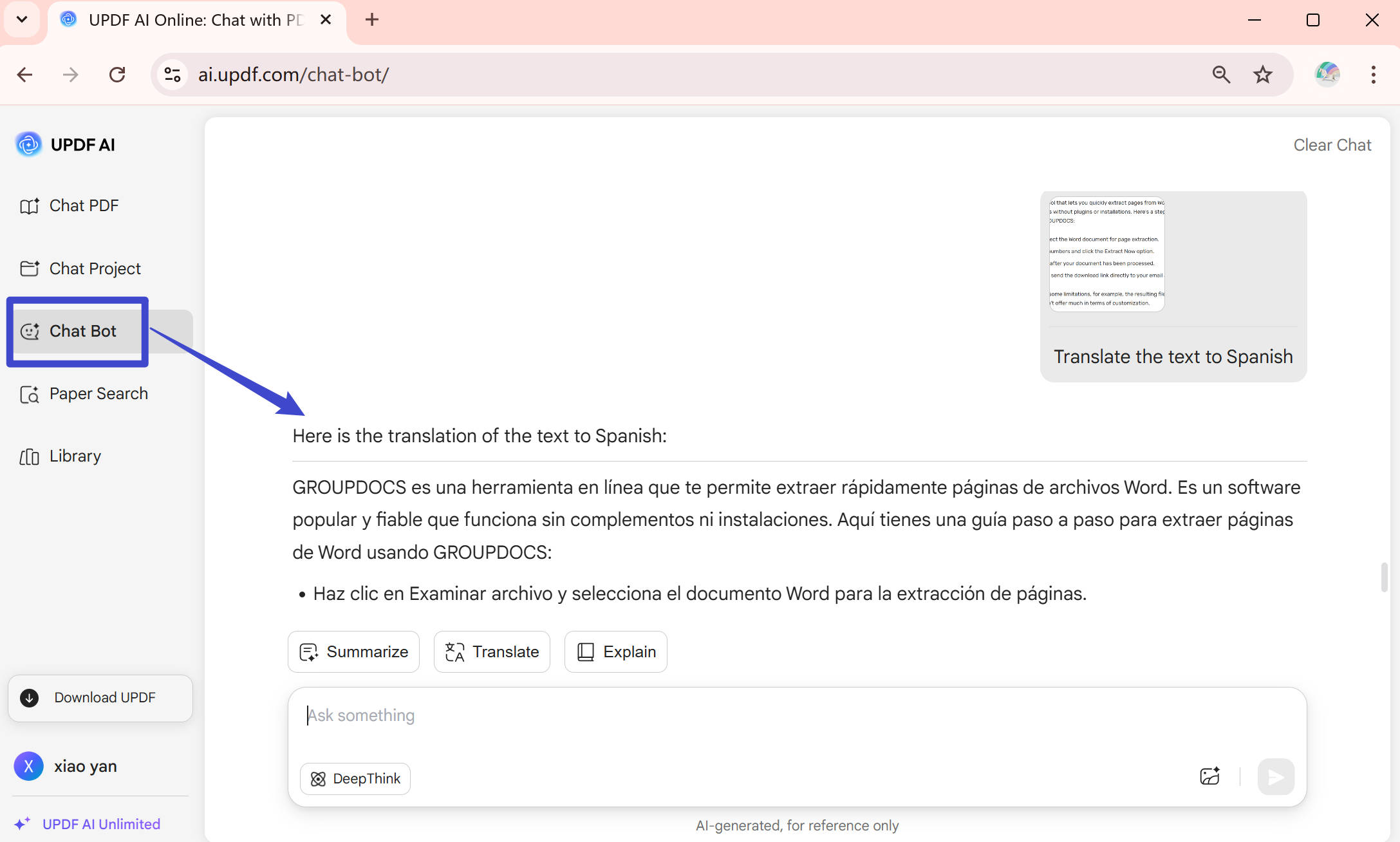 translation updf ai online