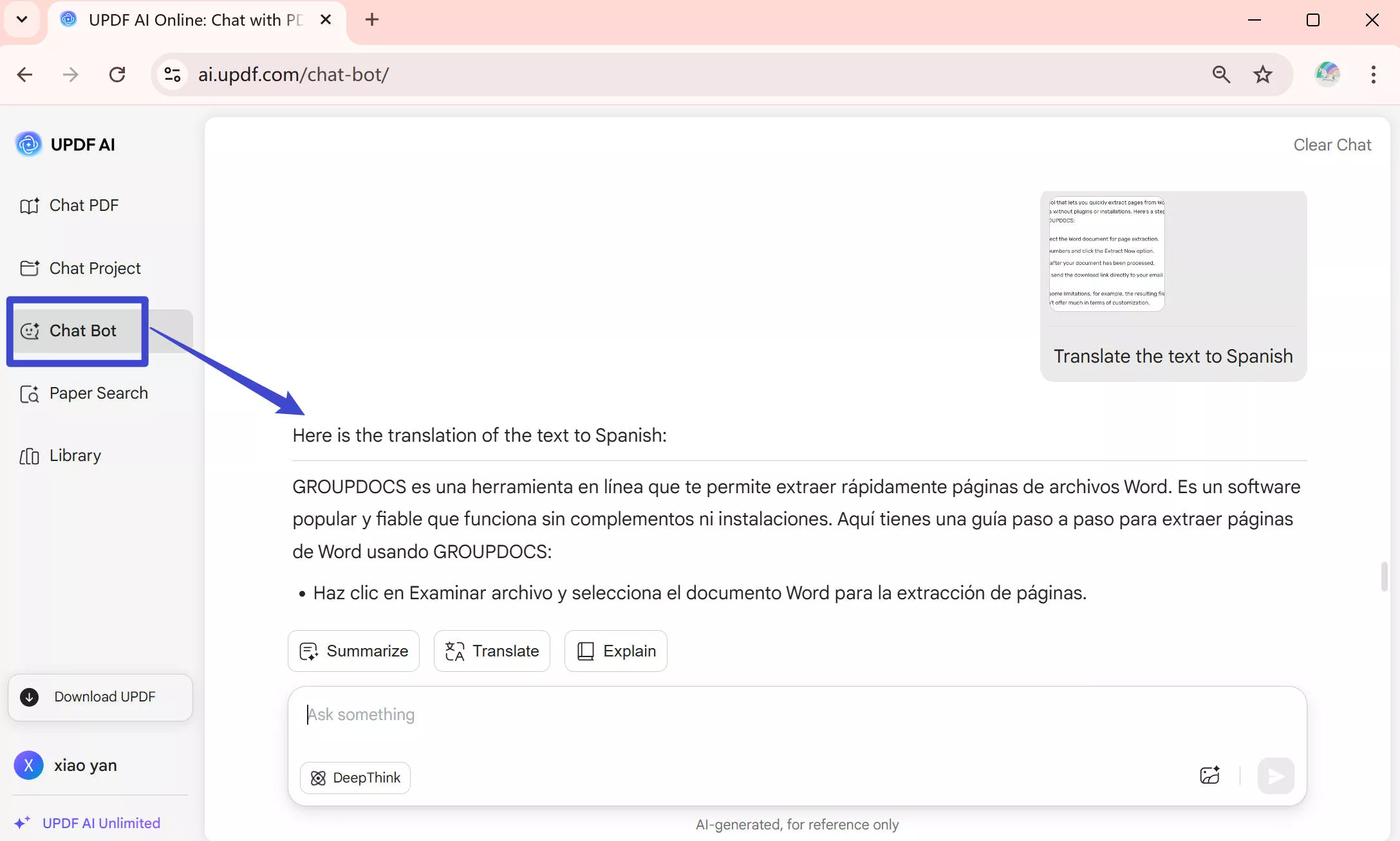 translation updf ai online
