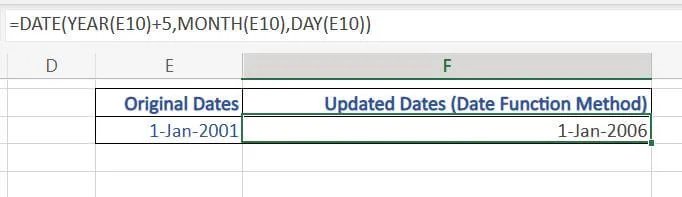 Add 5 Years to a Date in Excel