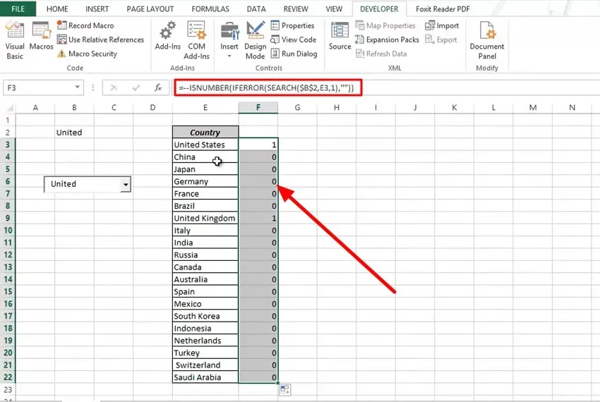 Use ISNUMBER formula in excel