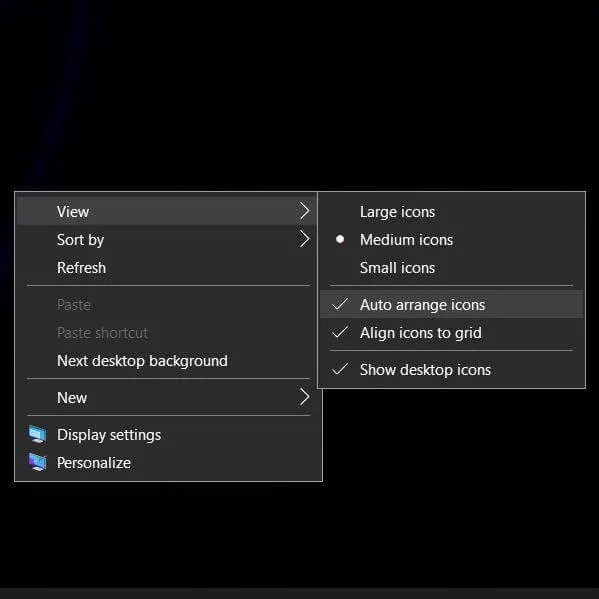  uncheck “auto arrange icons" to lock desktop icons windows 10