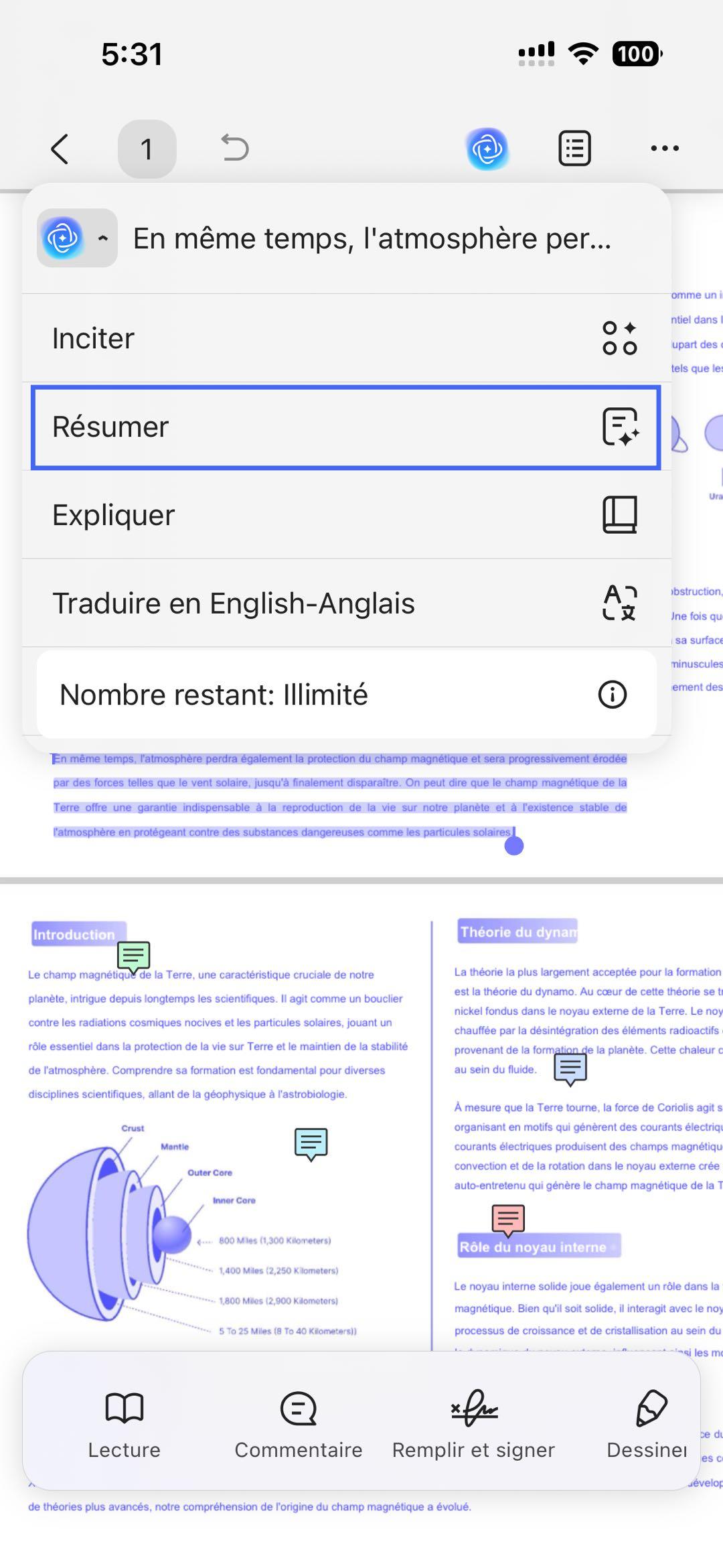 résumer pdf ios