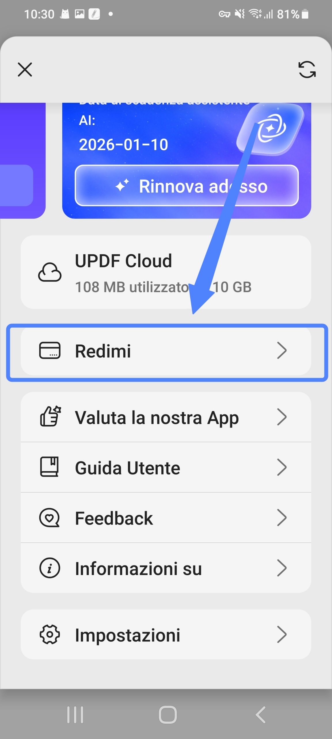riscattare updf su Android