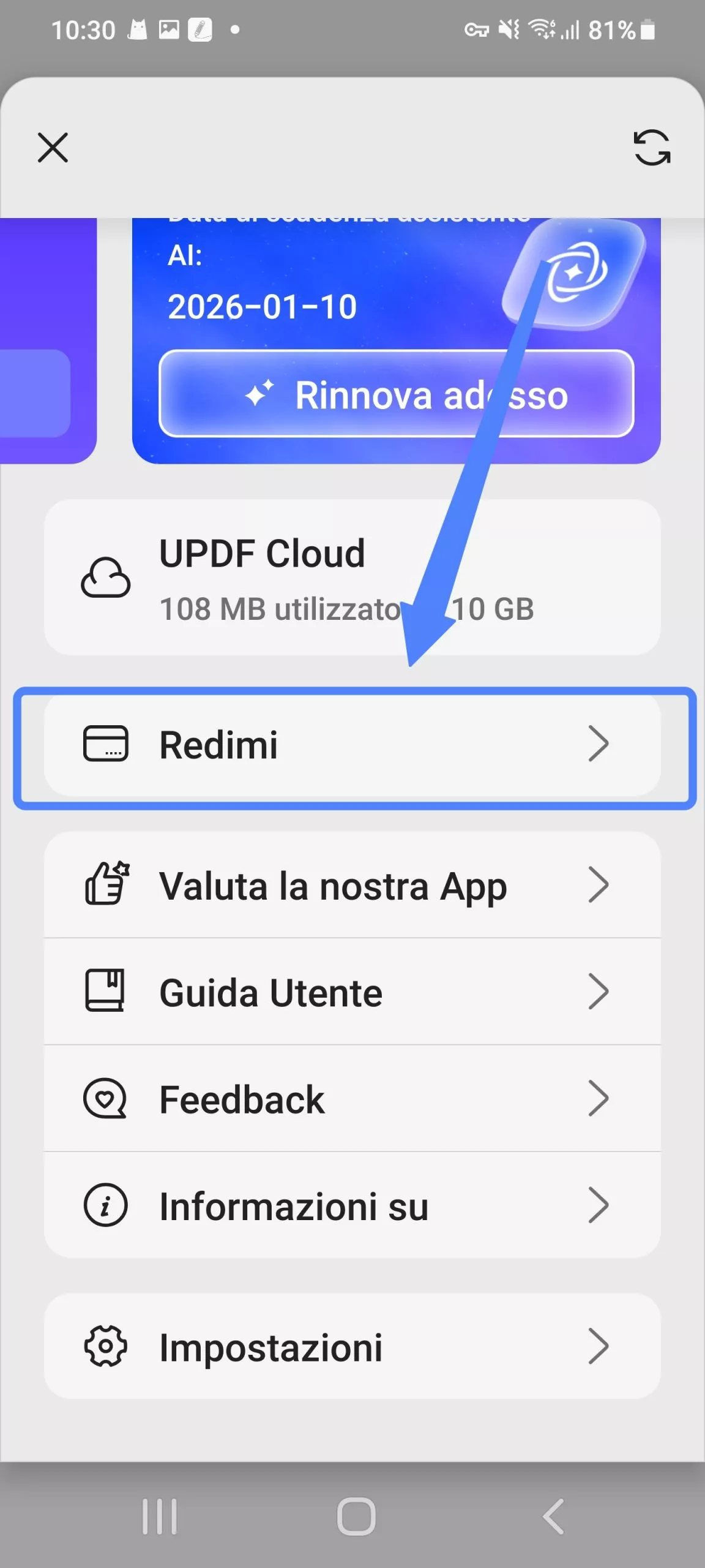 riscattare updf su Android