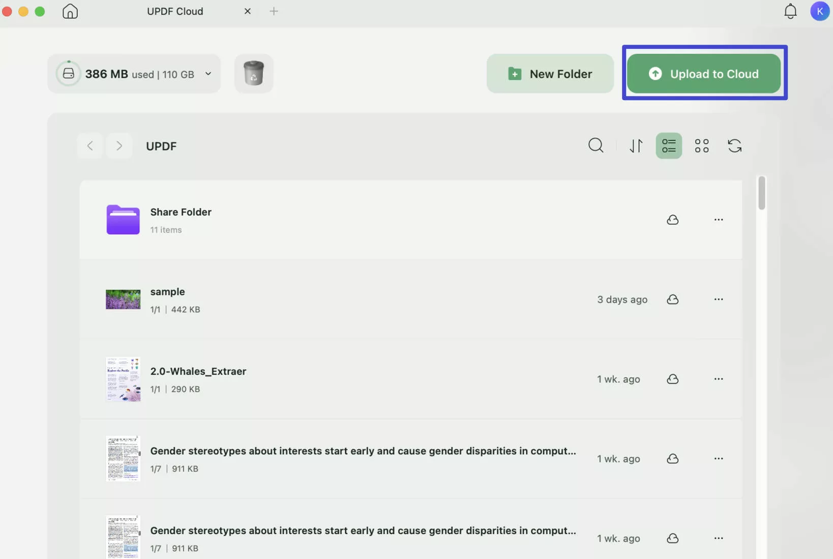 Uplod file to UPDF Cloud