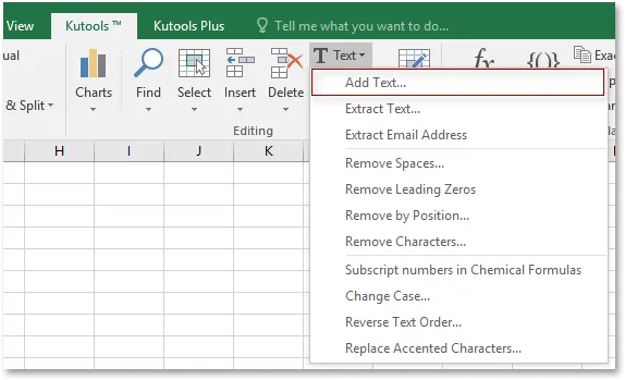 how to add text to end of excel cell using Kutools 