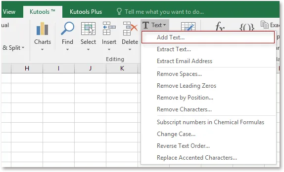 como adicionar texto ao final da célula do Excel usando o Kutools