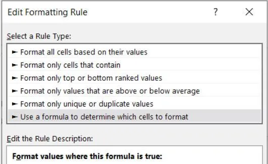 Use a formula for determining cells to formta