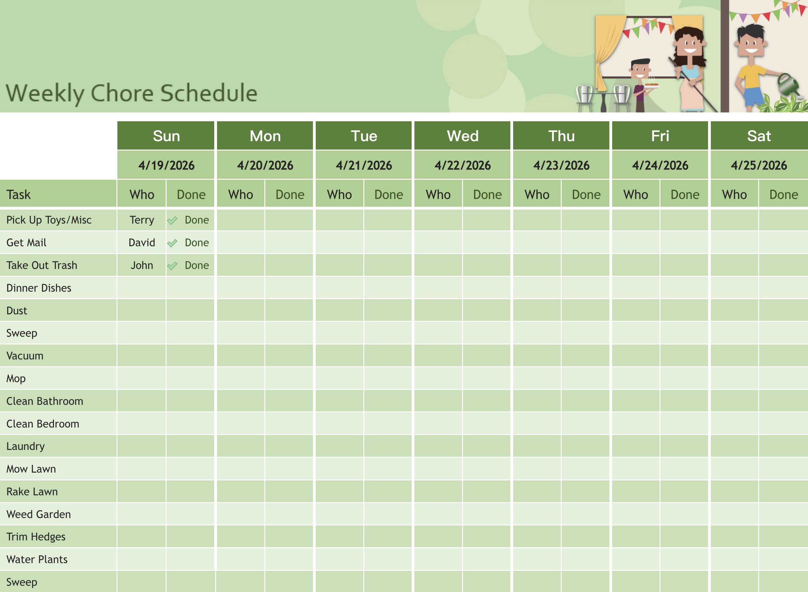Weekly Task Schedule Template Excel