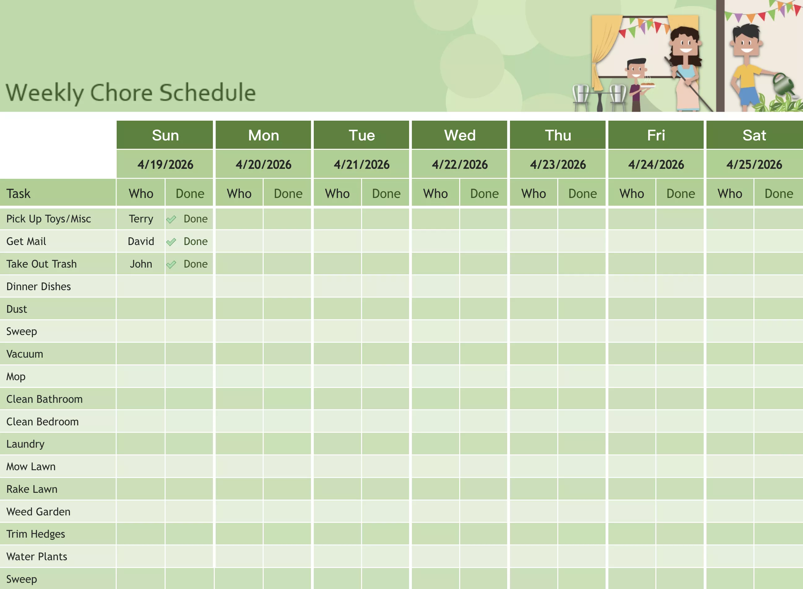 Weekly Task Schedule Template Excel