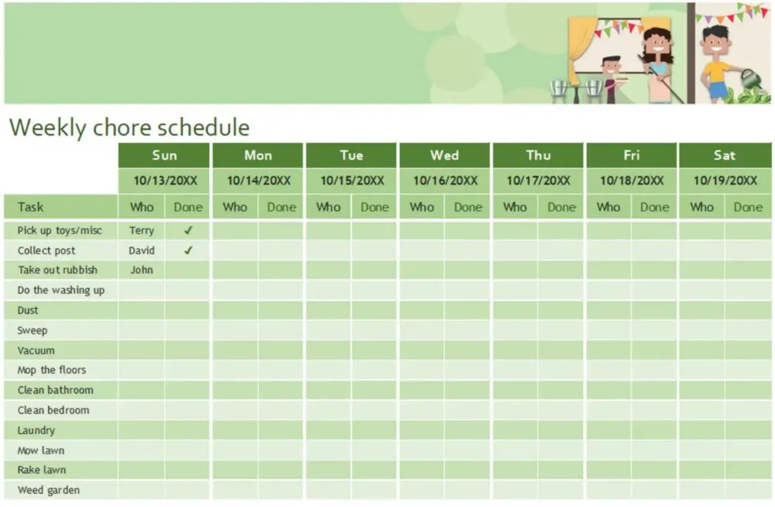 Modèle de planning de tâches hebdomadaires Excel