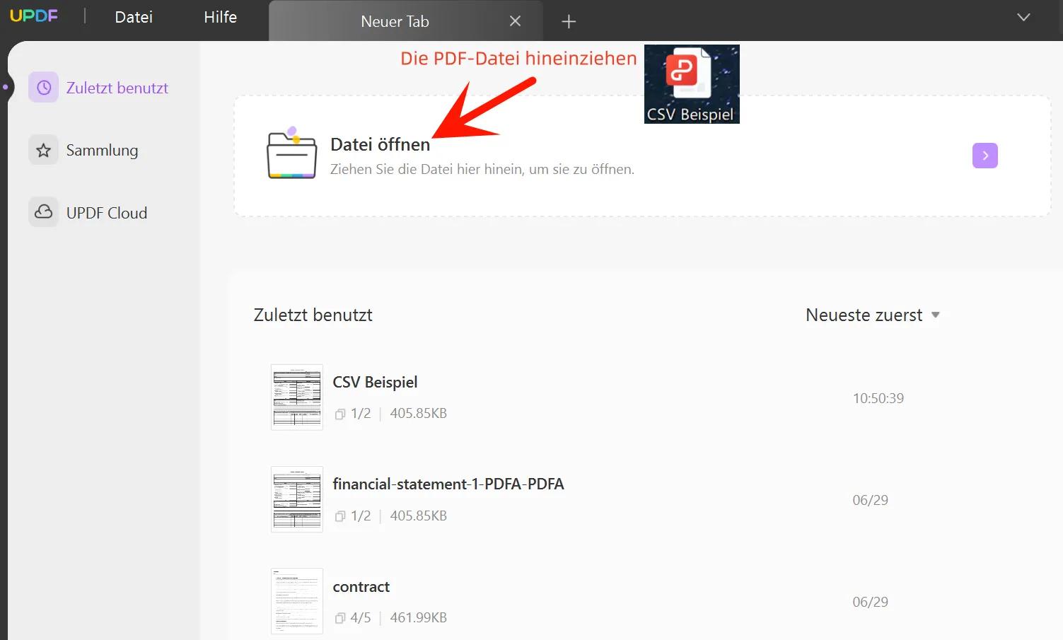PDF in CSV umwandeln - PDF Datei öffnen - UPDF