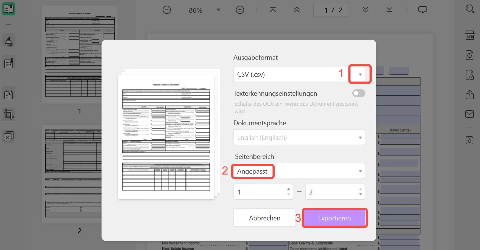 PDF in CSV umwandeln - PDF Datei exportieren - UPDF