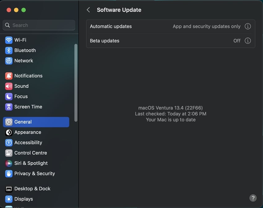 access the software update on Mac