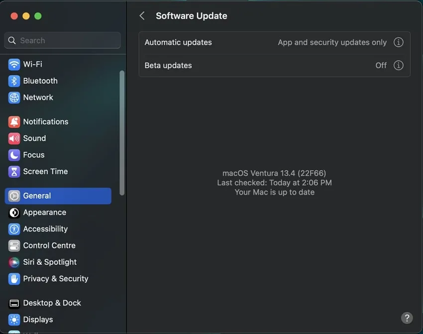 access the software update on Mac