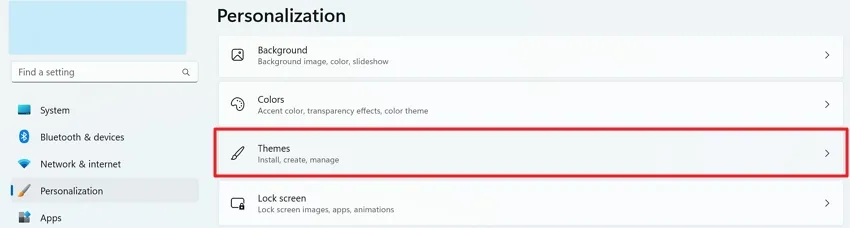 access the themes option 