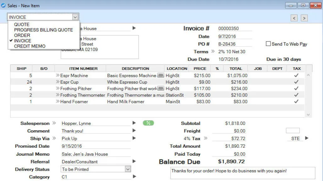 AccountEdge billing software