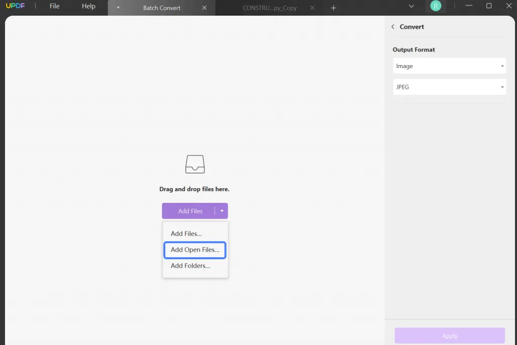 Add open files in batch convert in UPDF