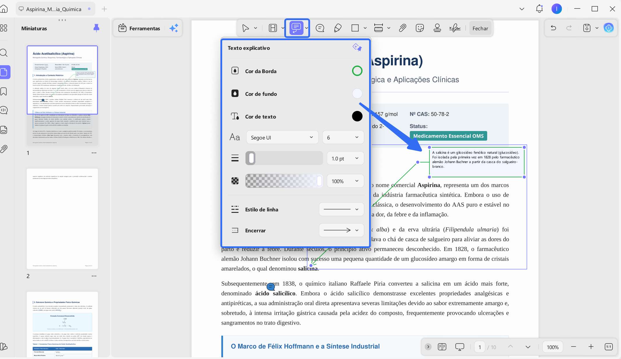 Adicionar conteúdo diretamente com um texto explicativo