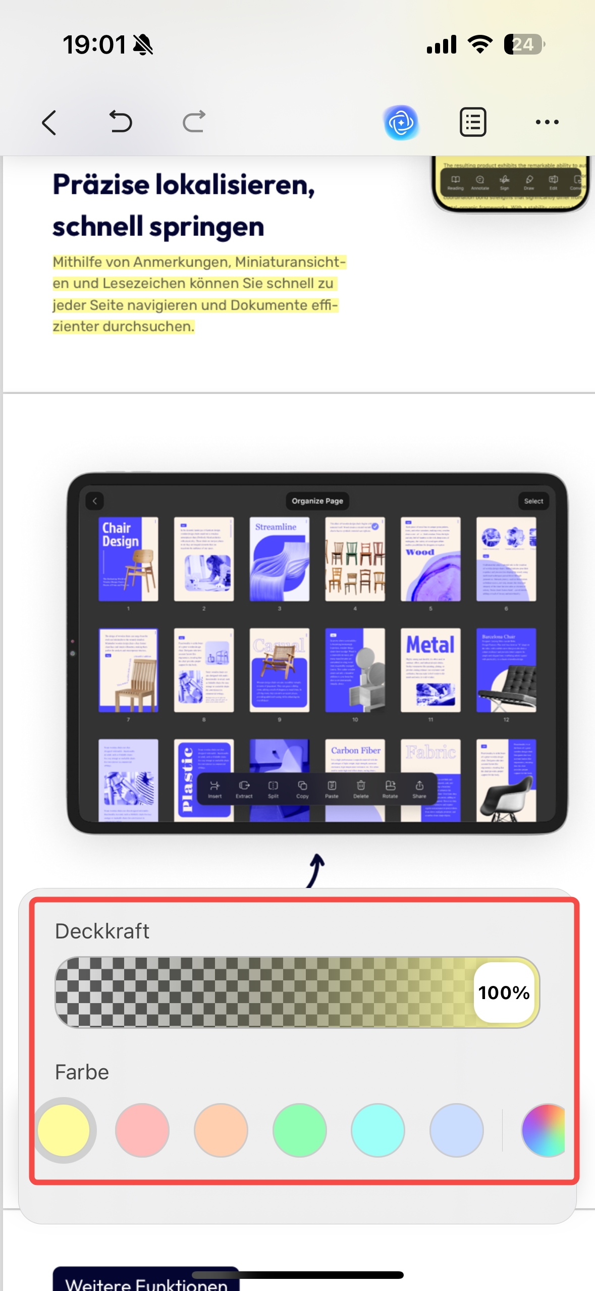 Ändern Sie die Standardfarbe für Markierungen unter iOS.